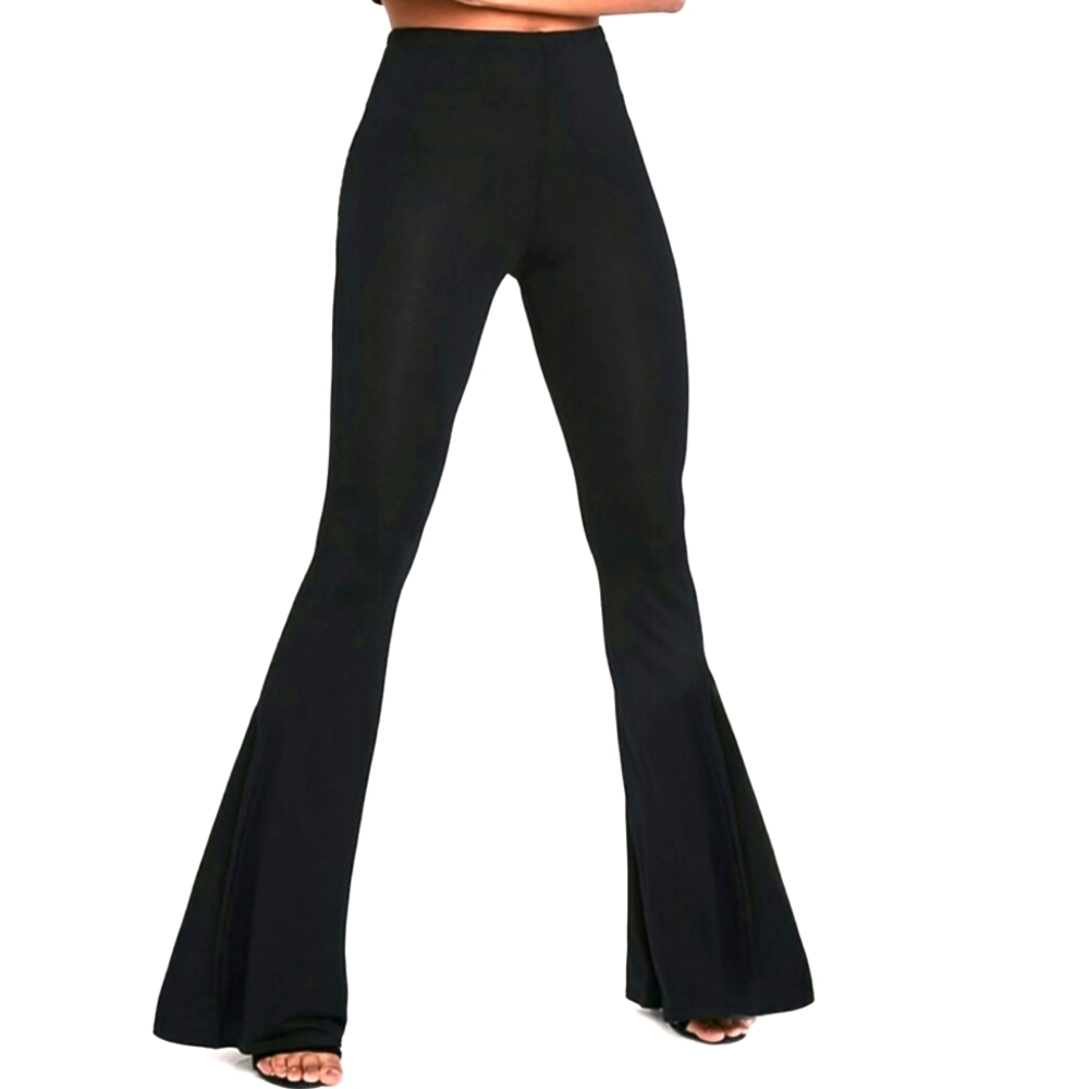 Forever 21 Women’s Black Ribbed Velvet High Waisted Slip On Bell Bottom Pants M - Picture 9 of 12